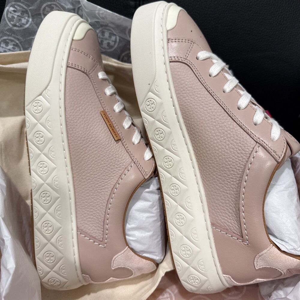 Tory Burch Ladybug Shell Pink Sneakers Tumbled Leather Sz US8 New In Box $288